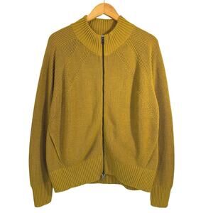 Athleta En Route Full Zip Sweater Women XL Mustard Yellow Merino Wool Blend